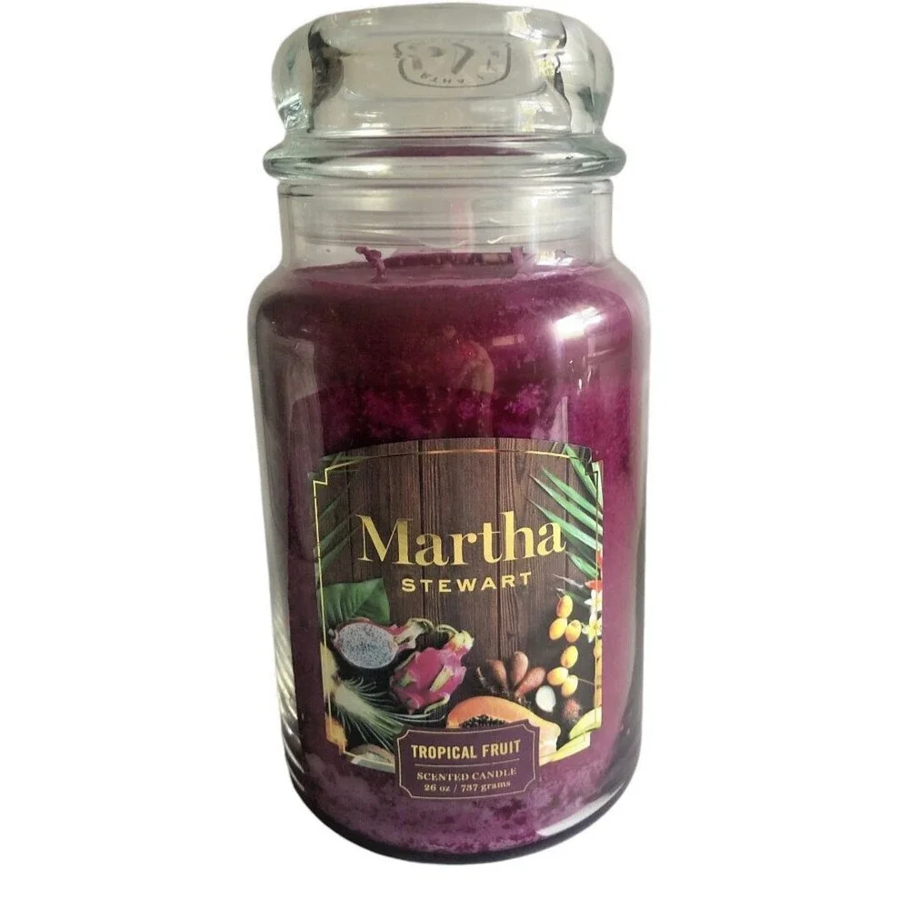 Martha Stewart Tropical Fruit Large Glass Jar Candle 26 Oz Purple Brand New